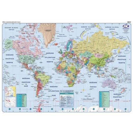 Mapa Mural Físico Político doble faz Planisferio 95 X 130
