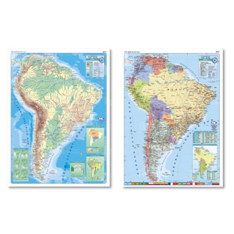 Mapa Mural Físico Político América del Sur 95 X 130 cm. - Simple Faz -