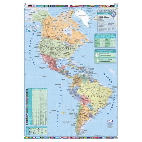 Mapa Mural Físico Político doble faz Continente Americano 95 X 130