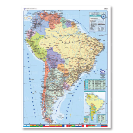 Mapa Mural Político América del Sur 95 X 130 cm.- Simple Faz -