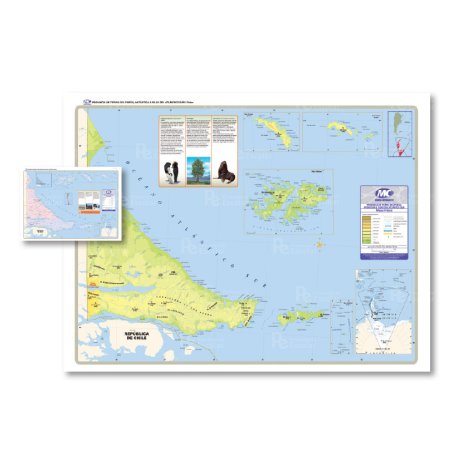 Mapa Mural Físico Político Provincia de Tierra del Fuego, Antártida e Islas del Atlántico Sur 82 x 118 cm  - Doble Faz -