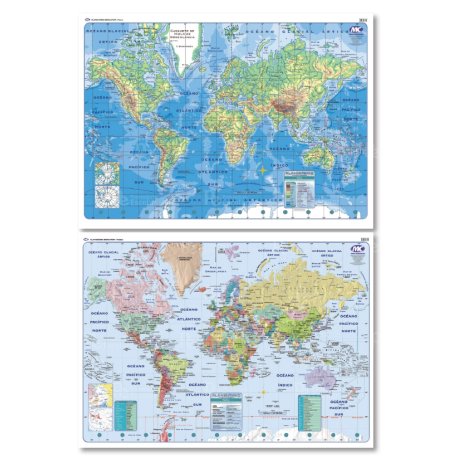Mapa Mural Físico Político Planisferio 95 X 130 cm.  - Doble Faz -