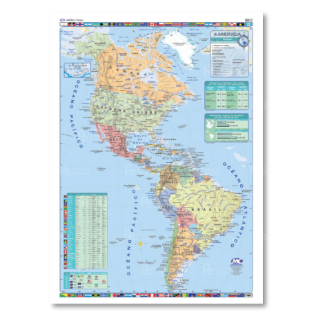 Mapa Mural Político Continente Americano 95 x 130 cm. - Simple Faz -