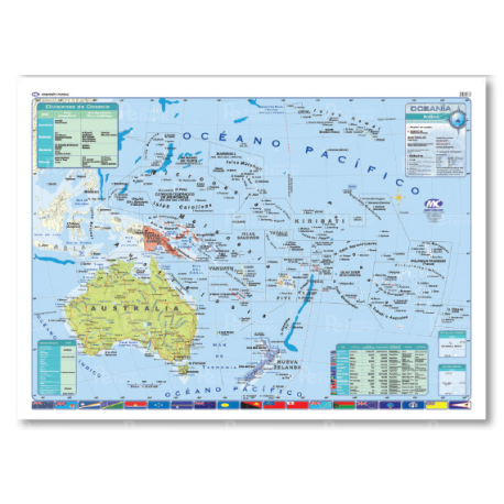 Mapa Mural Político Oceanía 95 X 130 cm. - Simple Faz -