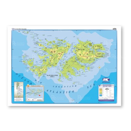 Mapa Mural Físico Político Malvinas Argentinas 72 X 102 cm. - Simple Faz -